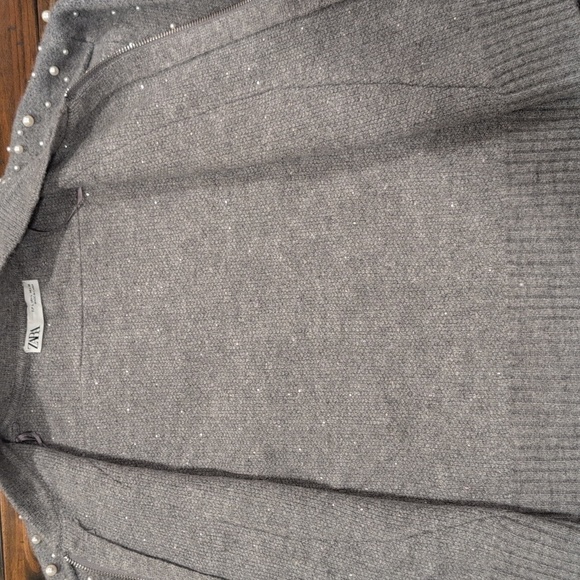 Zara Pearl Knit Bomber Sweater Zip Up - Picture 7 of 13